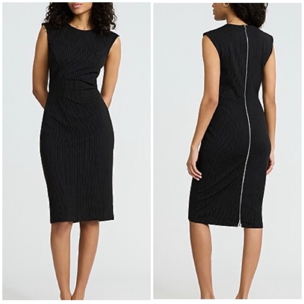 NWT Express Crew Neck Cap Sleeve Back Zipper Midi Sheath Dress Black Size 8